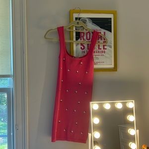 Pink floral tight mini dress